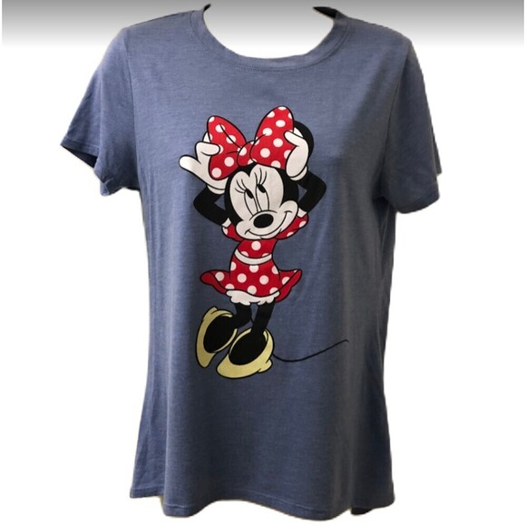 Vintage Disney Minnie Mouse Light Blue Women's Knit T-Shirt Small Graphic Tee - Picture 1 of 5